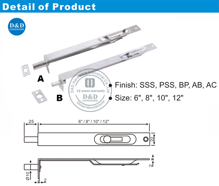 Stainless Steel Flush Door Bolt Дверная болт из нержавеющей стали