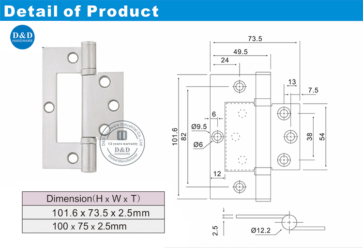 Stainless Steel Flush Hinge-D&D Hardware Аппаратное обеспечение Heat Hights-D & D