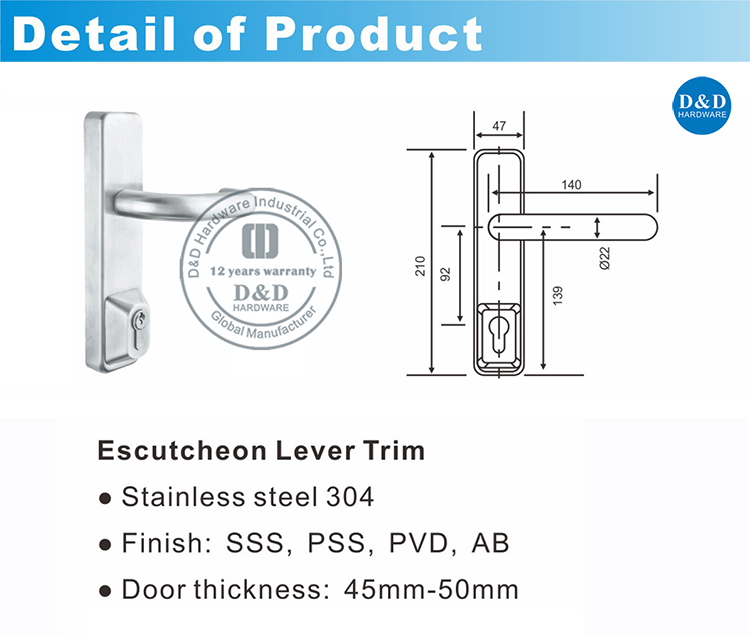 Emergency Exit Door Escutcheon Lever Trim-DDPD015-D&D Hardware Аварийный выездной дверь Escutcheon Lever Trim - DDPD015-D & D аппаратное обеспечение