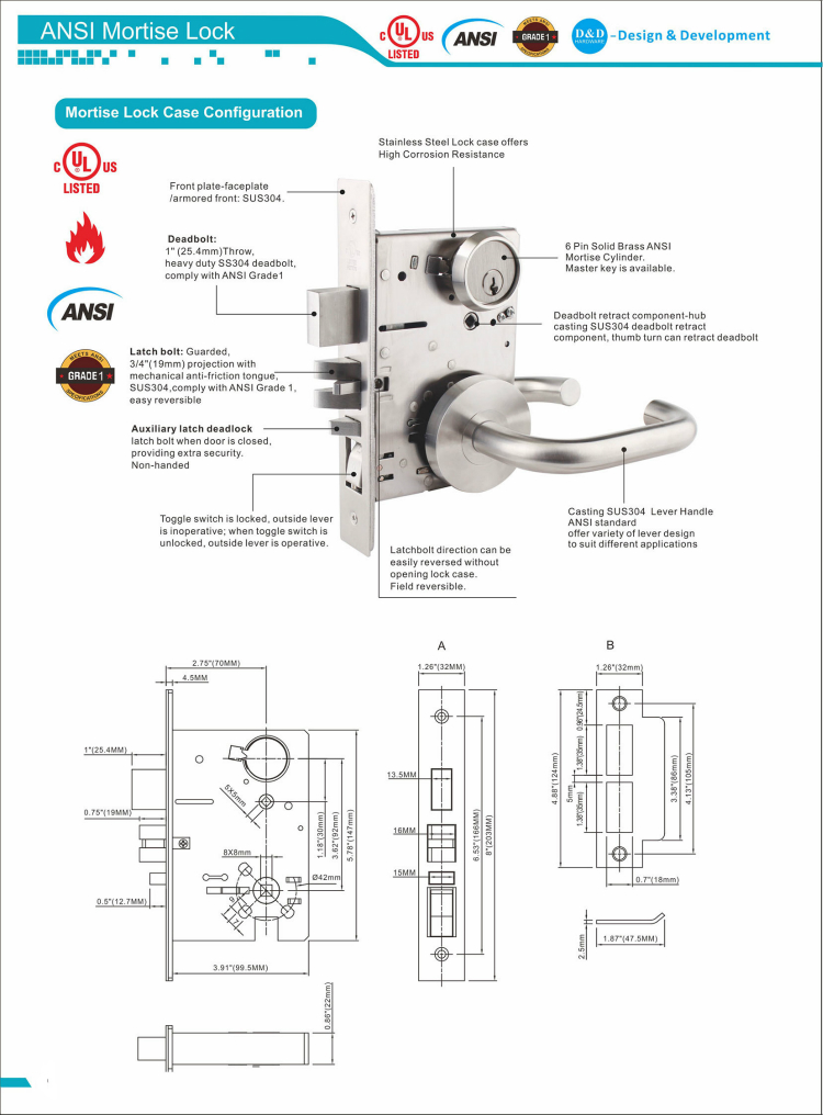 ANSI Mortise Lock-D & D Аппаратное оборудование 