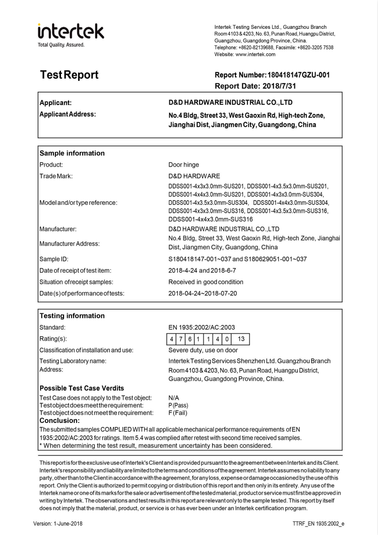 SS304 CE дверная петля для металлической двери -DDSS001-4x3x3.0мм