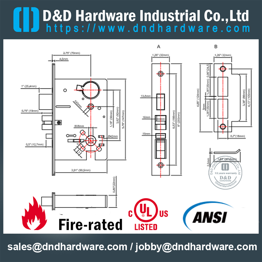 SS304 Grade 1 ANSI / BHMA Врезной замок-DDAL31 F31