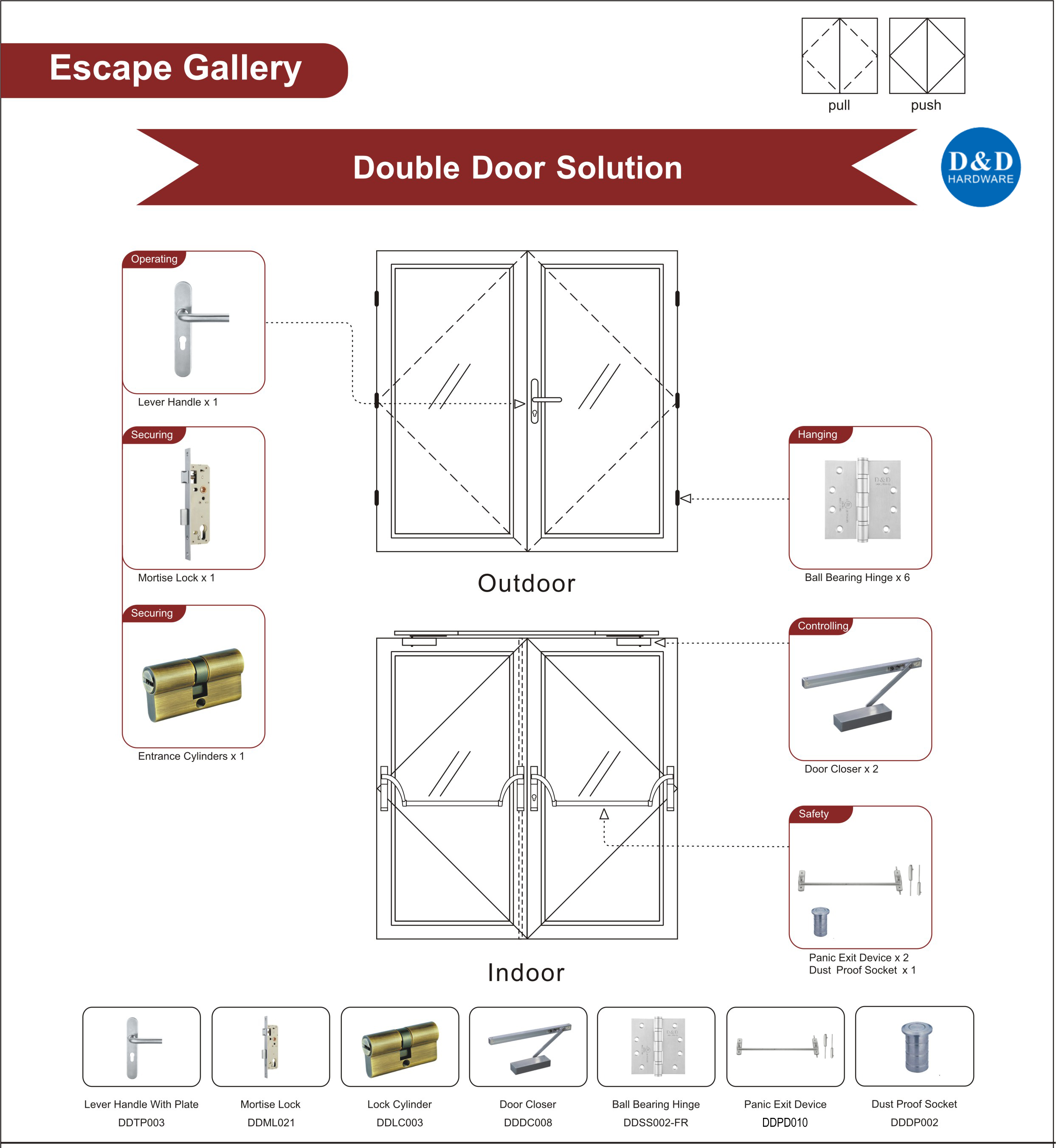 Стальная огнестойкая стеклянная дверь Ironmongery для Escape Gallery Double Door