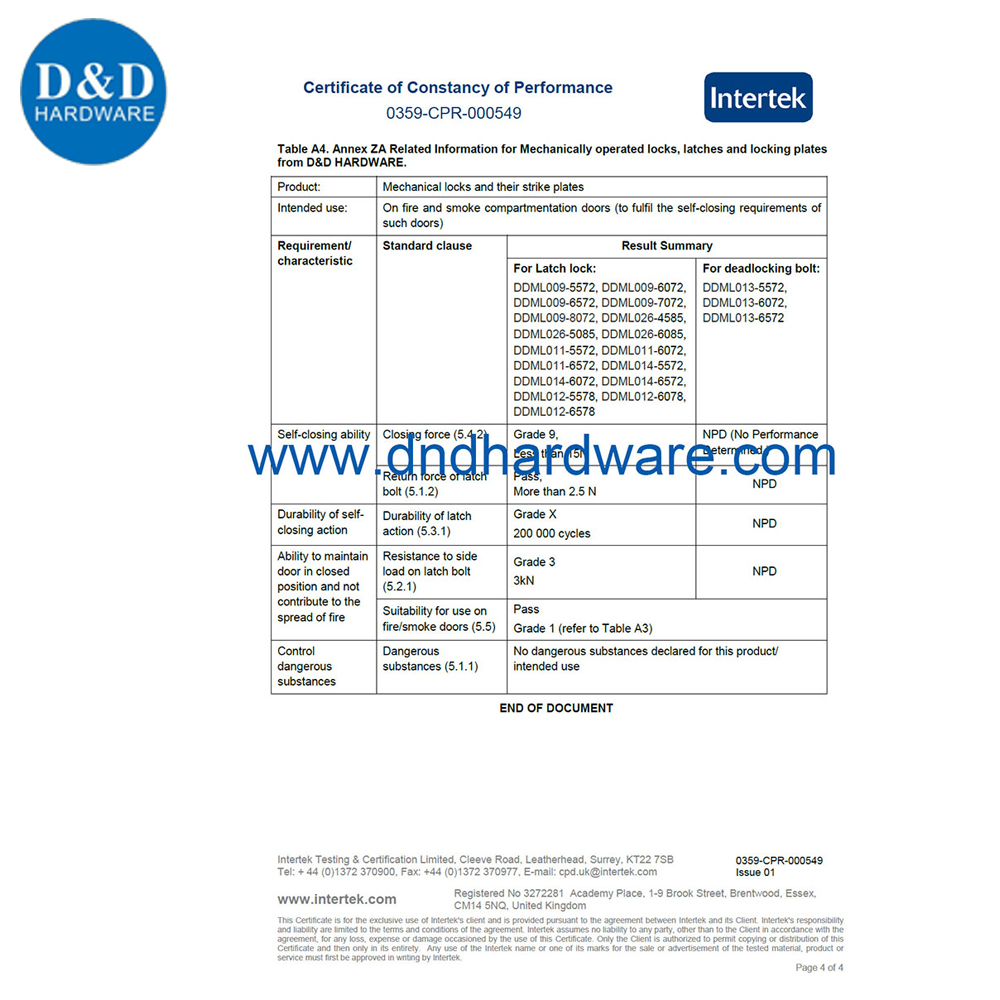 SS Защелка Dead Bolt Mortise Lock-DDML4585