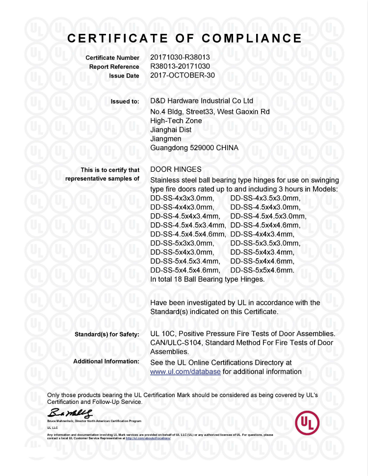 D & D Adhieware-UL Certification R38013-18 Размеры в общей сложности 