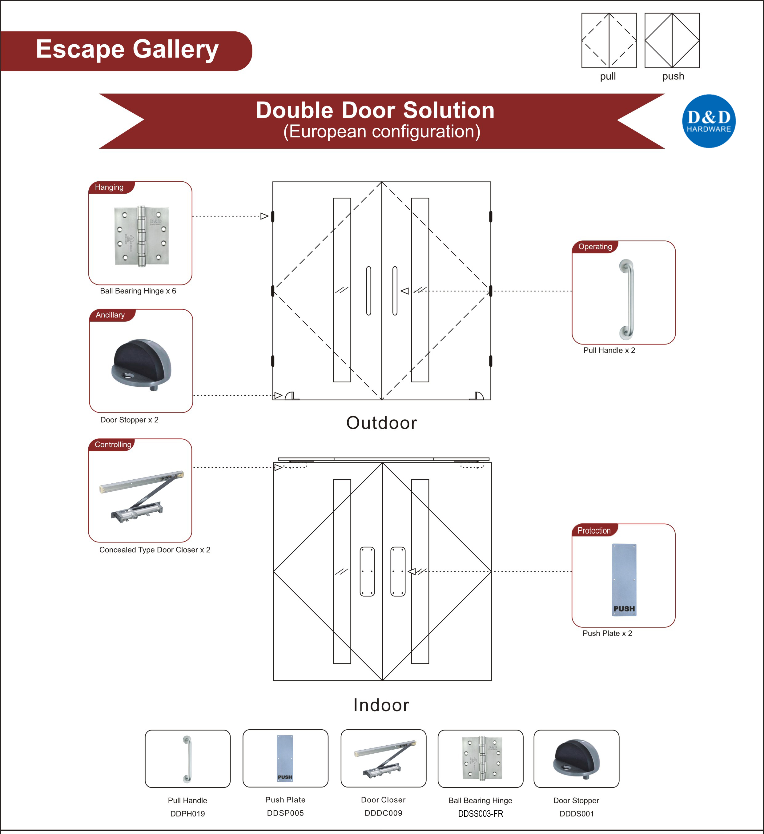 Огнестойкая деревянная звукоизоляционная дверная фурнитура для Escape Gallery Double Door