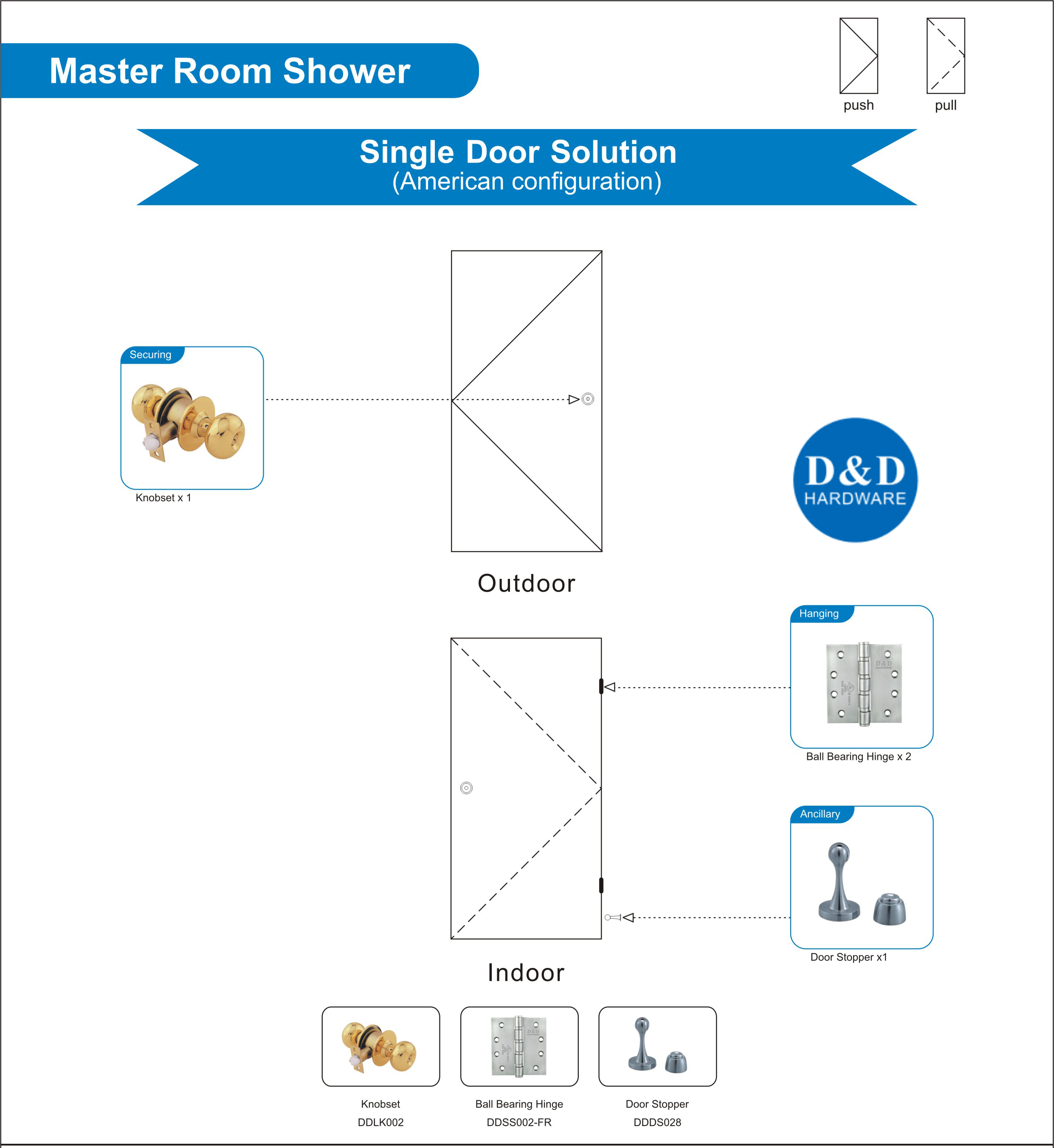 Решение для открытия здания для душевой комнаты Master Room Single Door