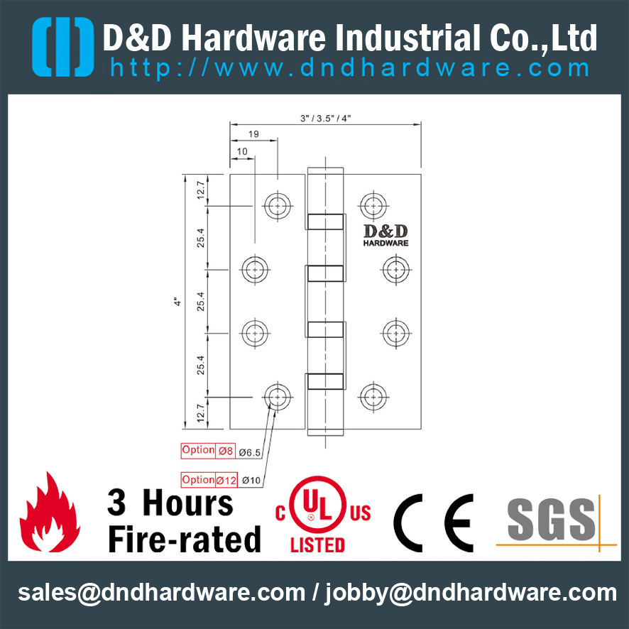 Пожарная дверная петля UL 4BB SS304-DDSS003-FR-4x3,5x3,0 мм