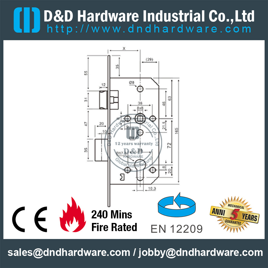 Дверной замок с глухим засовом SS-DDML009-Square