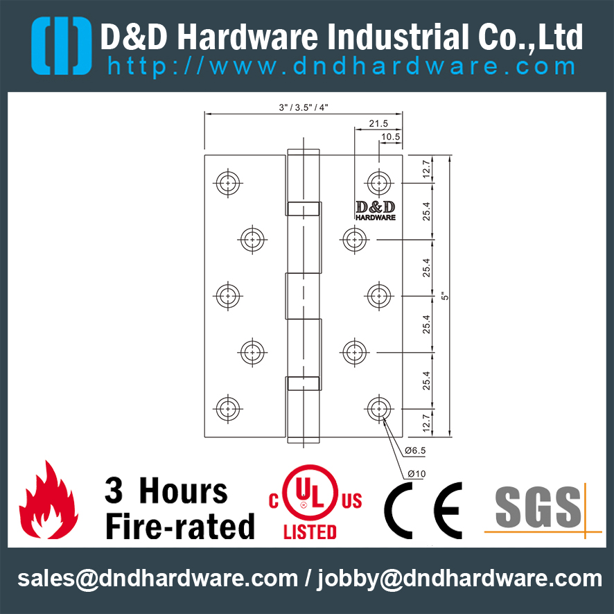 SS304 UL огнестойкая петля 2BB для офисной двери-DDSS005-FR-5x3x3.0мм