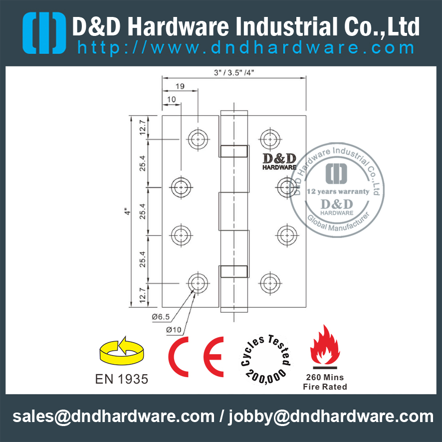 CE SS201 Противопожарная дверная петля 2BB-DDSS001-4x3,5x3,0 мм