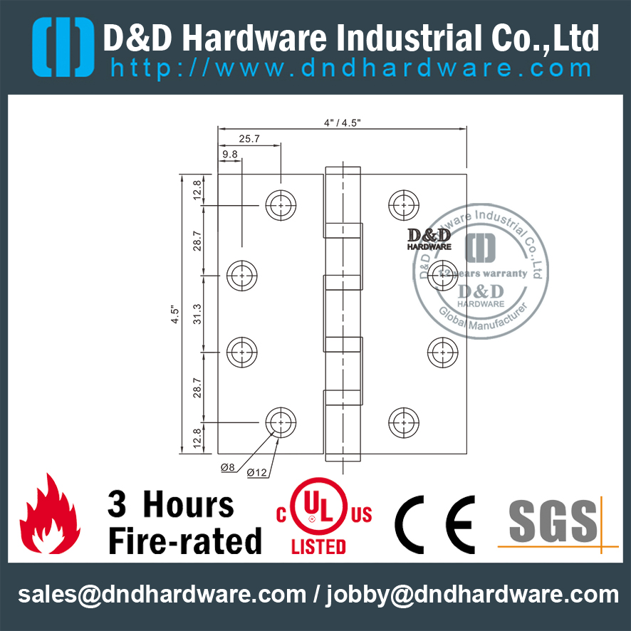 Пожарная дверная петля с рейтингом UL 4,5 дюйма для стальной двери-DDSS004-FR