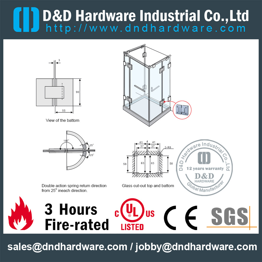 Петли для стеклянных дверей для коммерческих помещений для душевых кабин-DDGH004
