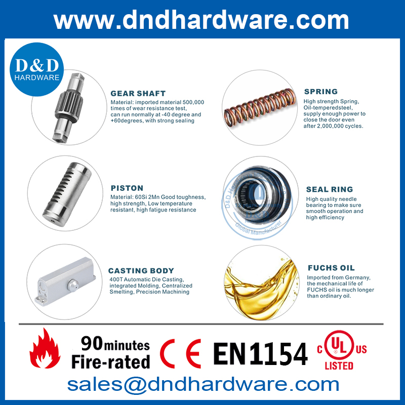 CE EN1154 Алюминий безопасности регулируя пожарную переднюю дверь Closer-DDDC013