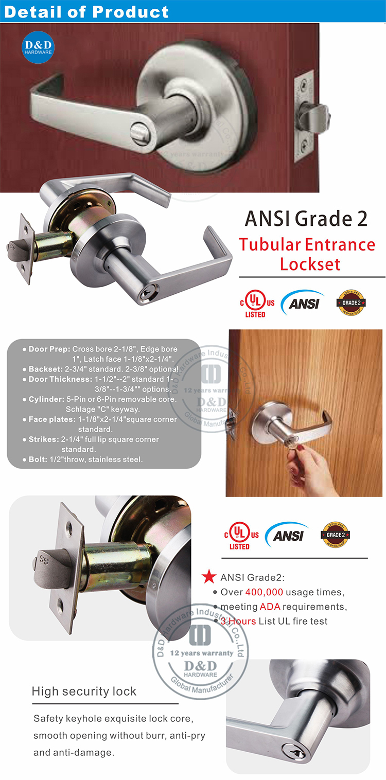 Ansi Tubouly Lockset-Ddlk011-D & D аппаратное обеспечение