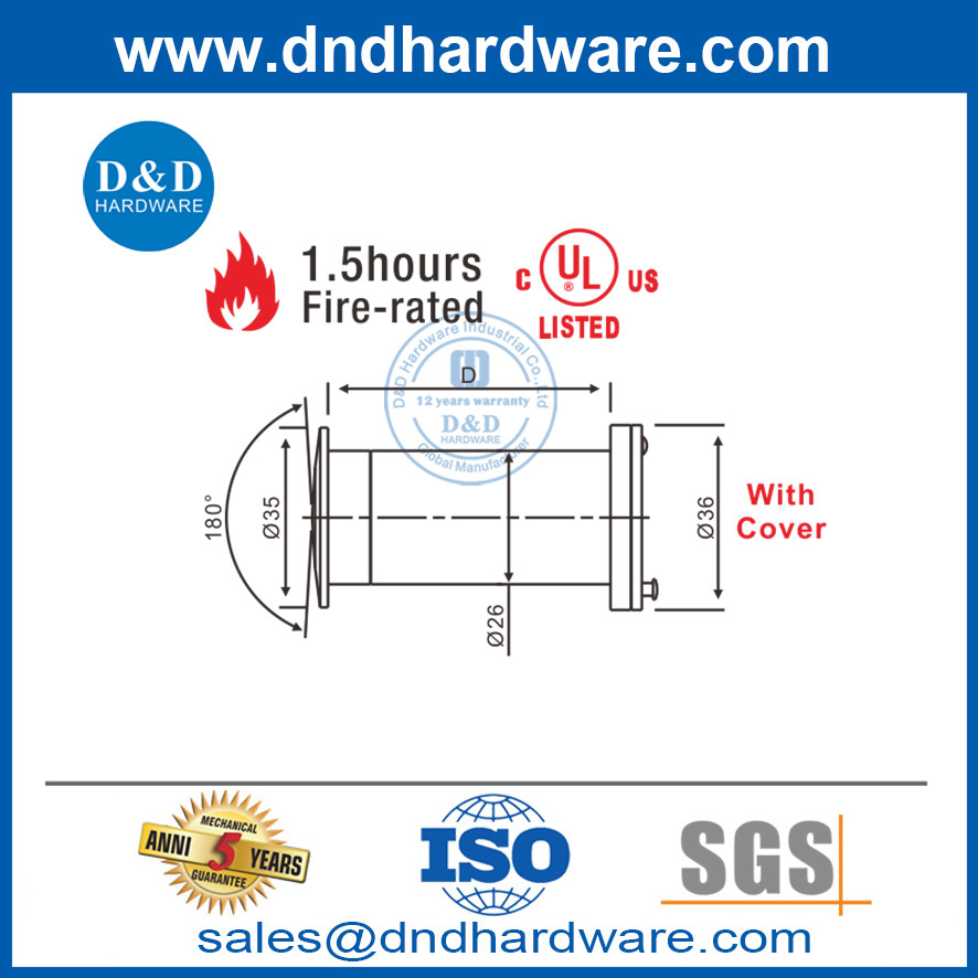Включенный в список UL стальной дверной глазок с дверным глазком для противопожарной двери-DDDV004