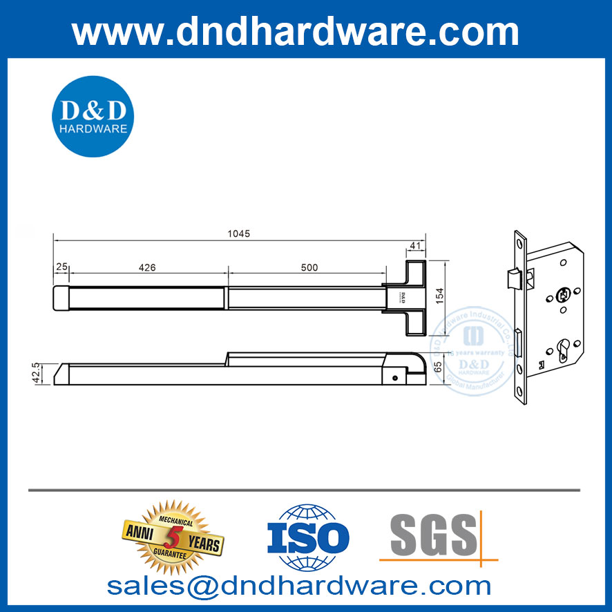 Ce Mortice Lock Exit Аппаратная паника из нержавеющей стали для двойных дверей DDPD038