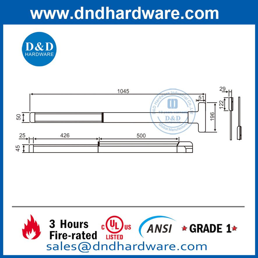 SS304 UL Fire Touch Bar Panic Device Hardware-DDPD002