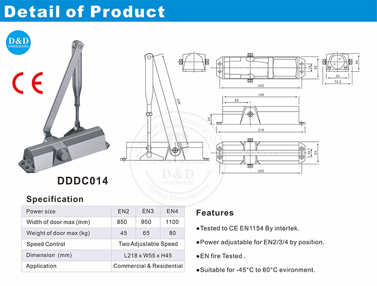 Дверь безопасности ближе DDC014-D & D Аппаратное обеспечение