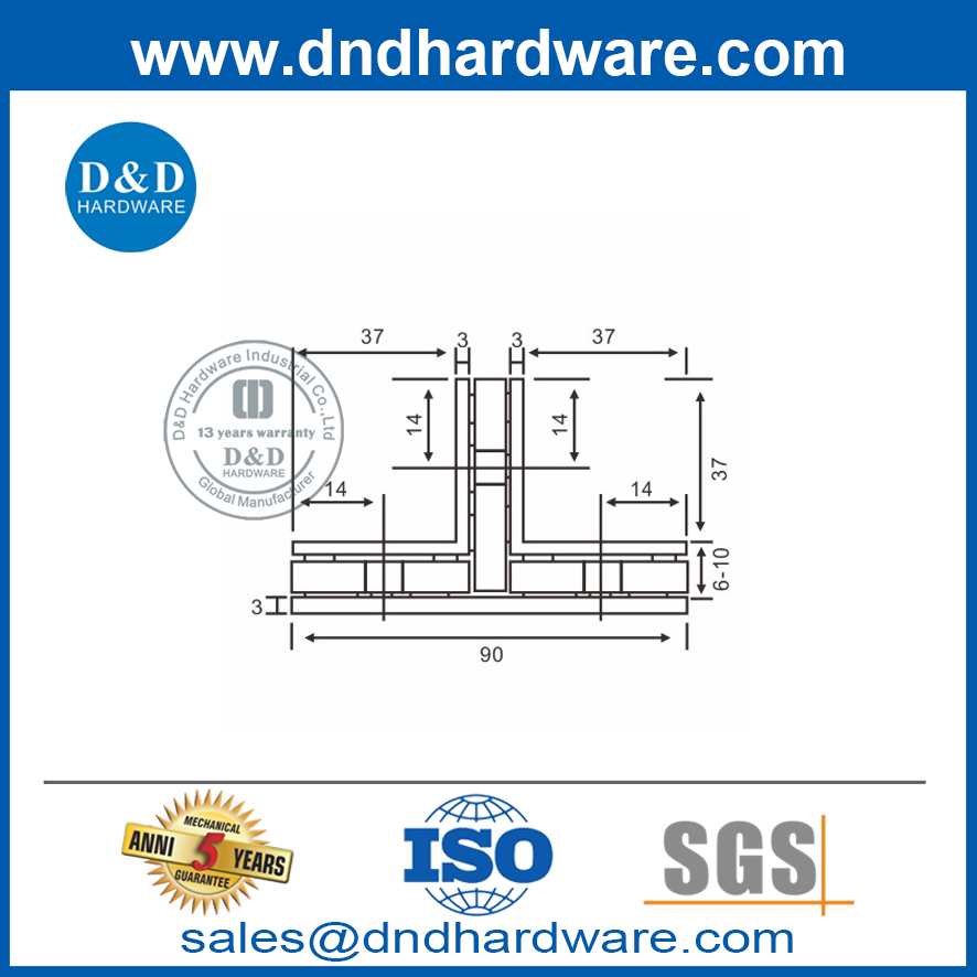 SS304 Стеклянная панель настенные аппаратные кронштейны Clamp-DDGH007