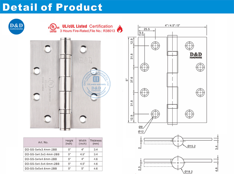 UL Dever Duty Door Hinge-DDSSS006-FR 