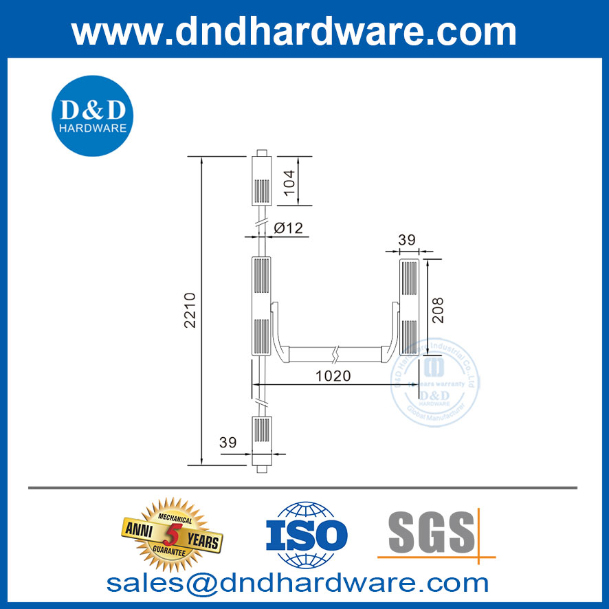 Вертикальный стержень 2 точка защелки Steel International Cross Bar Rim Exit Exit Device DDPD035