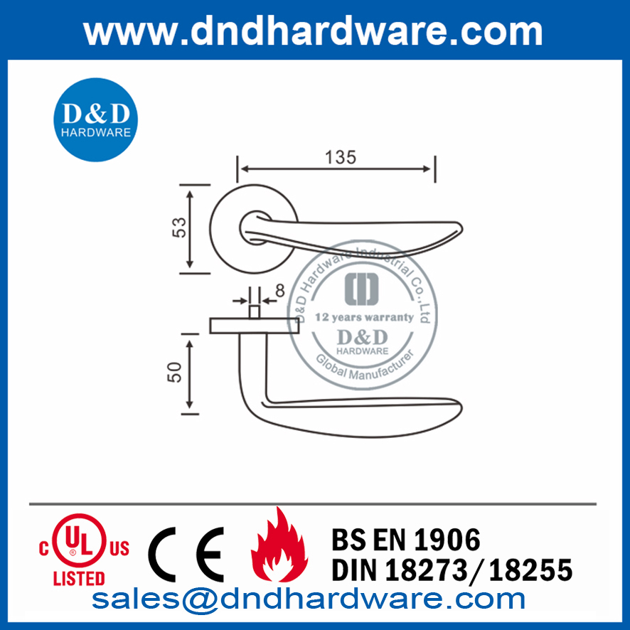 Внутренняя дверная ручка с твердым рычагом безопасности из нержавеющей стали-DDSH019