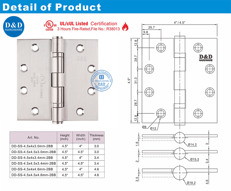 UL Door Hingeddssss002-FR-4.5x4,5x3,4 