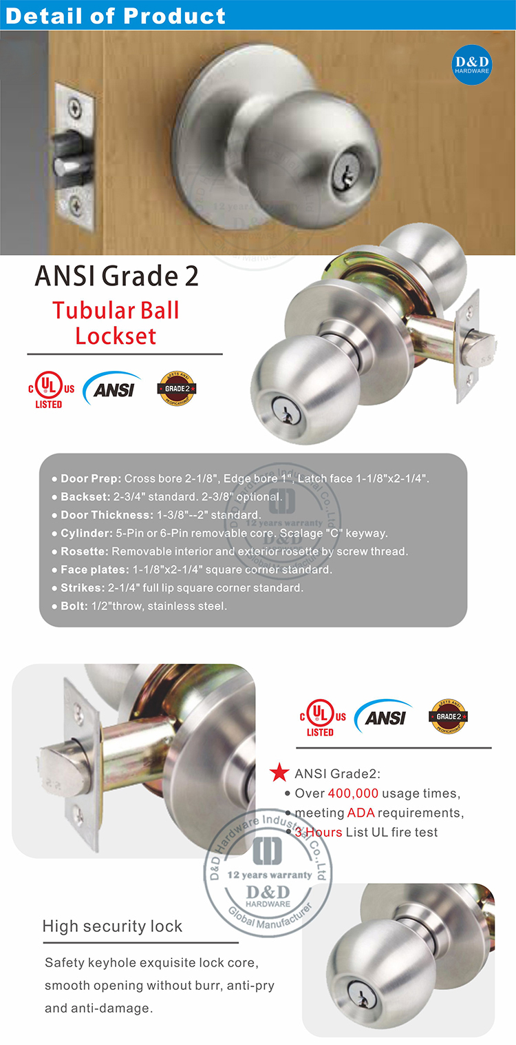 America Style Door Lockset-Ddlk012-D & D Аппаратное обеспечение
