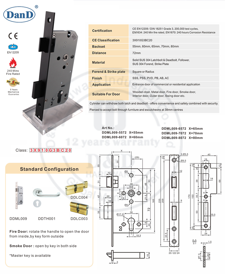 Европейское оборудование Black Mortise Lock-D & D