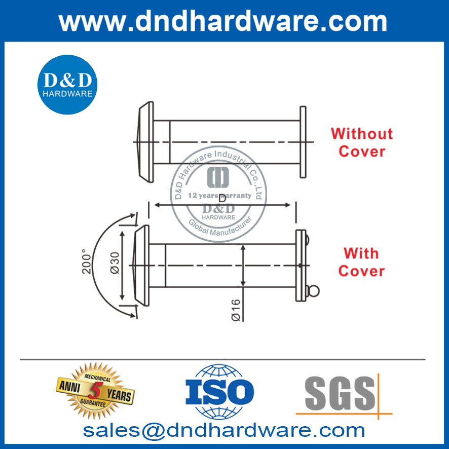 Линза шпионского отверстия из цинкового сплава 180-градусный дверной глазок-DDDV005