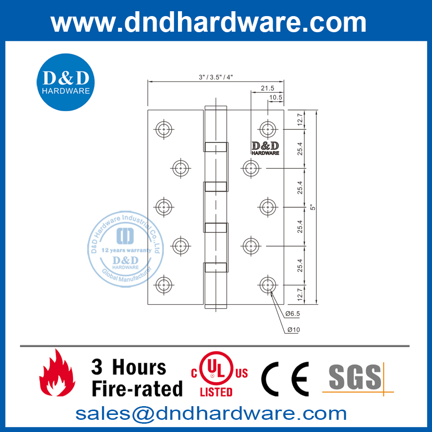 5-дюймовая дверная петля с классом пожарной безопасности SS201-DDSS007-FR