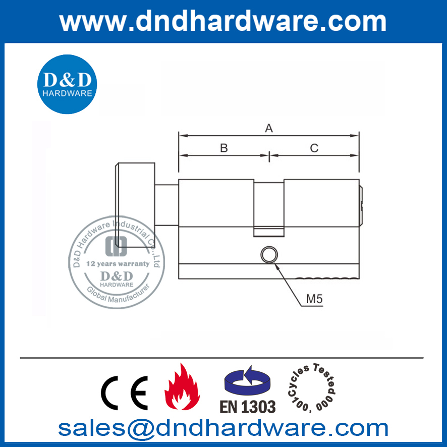 Цилиндр европейского замка безопасности сатинированной латуни с поворотной ручкой-DDLC007