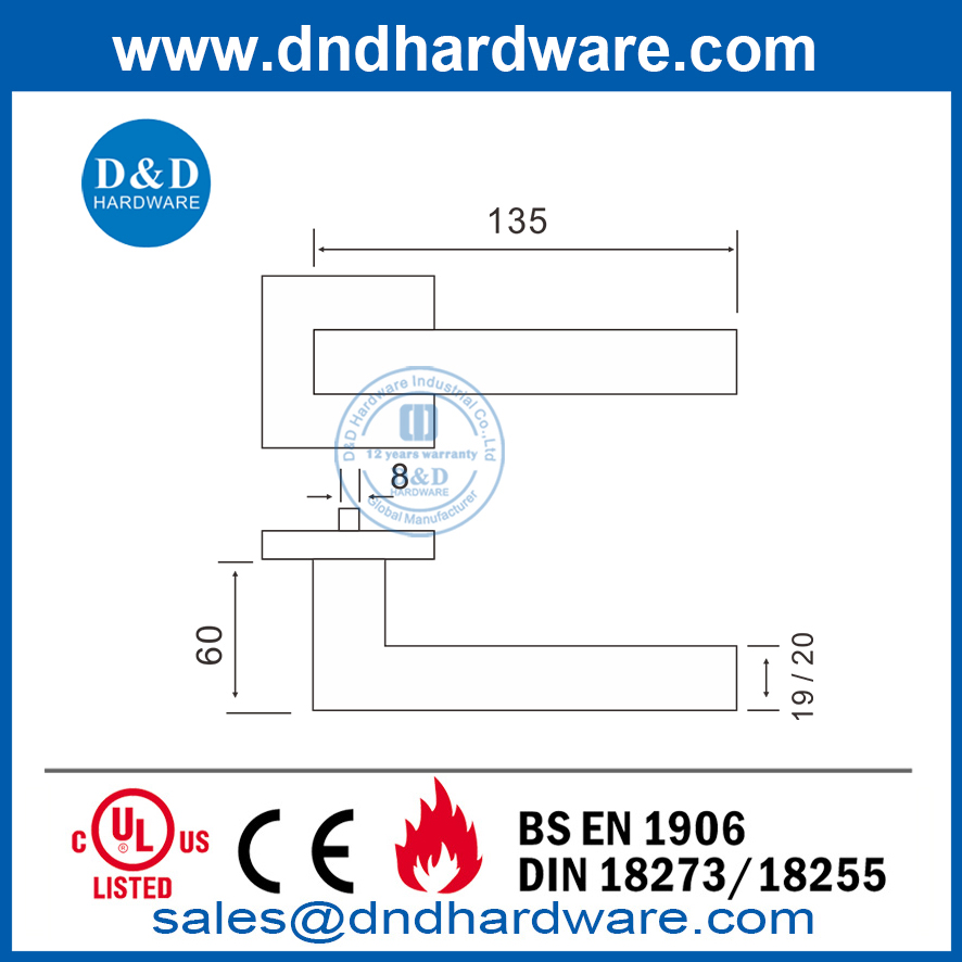 SS304 Квадратная ручка для внутренней дверной ручки-DDTH019