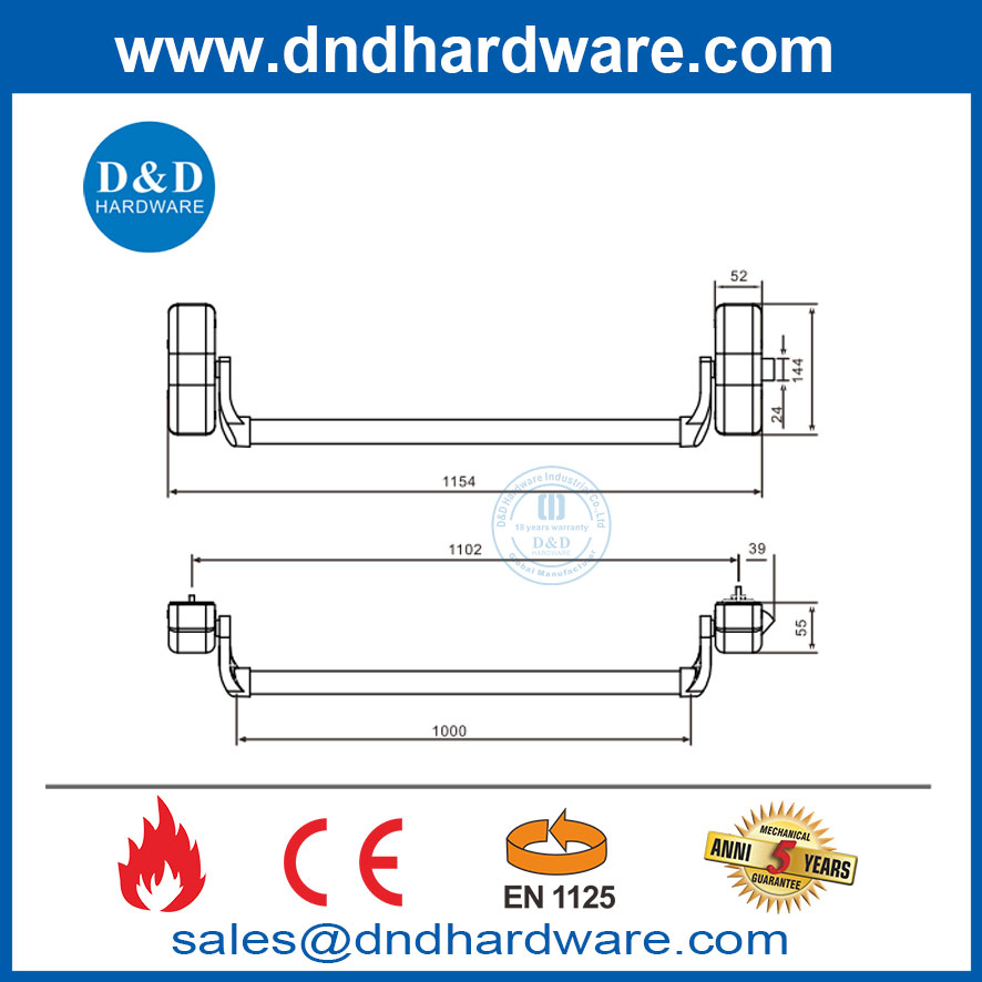 En1125 Push Cross Bar European Type One Point Lock Panic Exit Device DDPD021