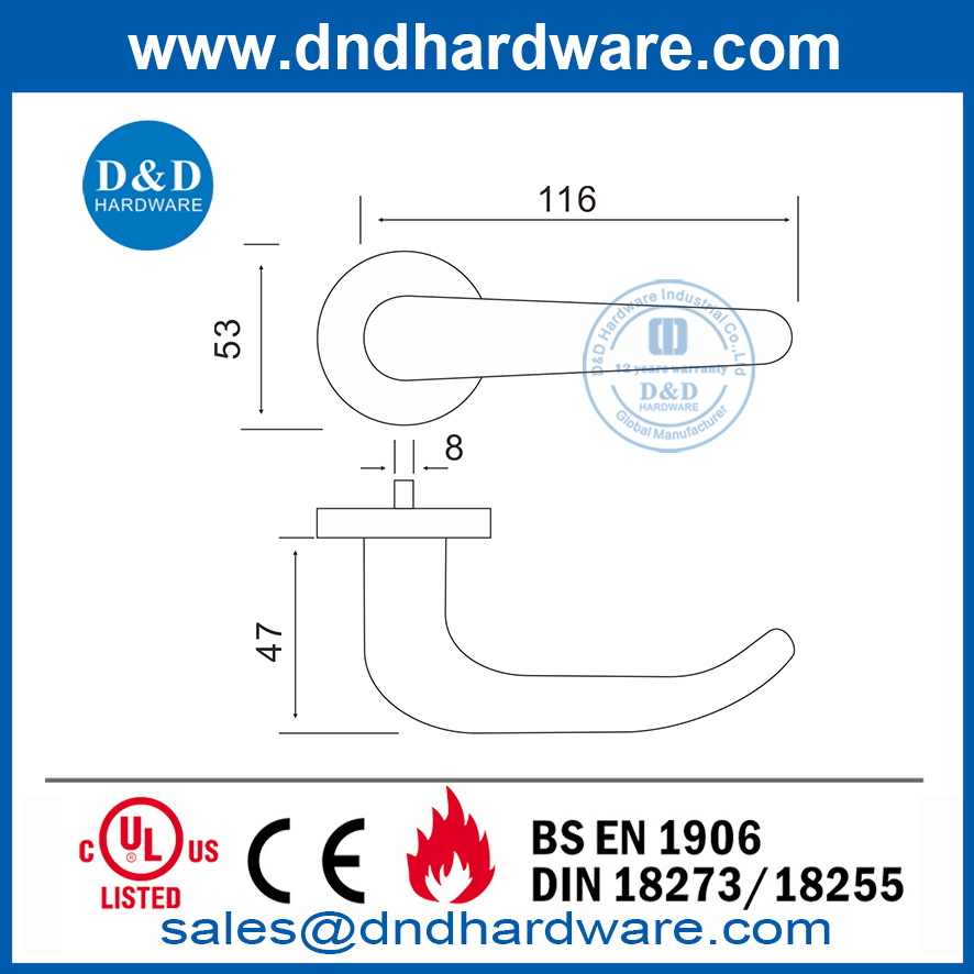Лучшая современная металлическая дверная ручка класса 316 с твердым рычагом-DDSH004