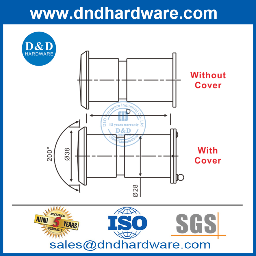200-градусный широкоугольный дверной глазок из цинкового сплава с крышкой-DDDV003
