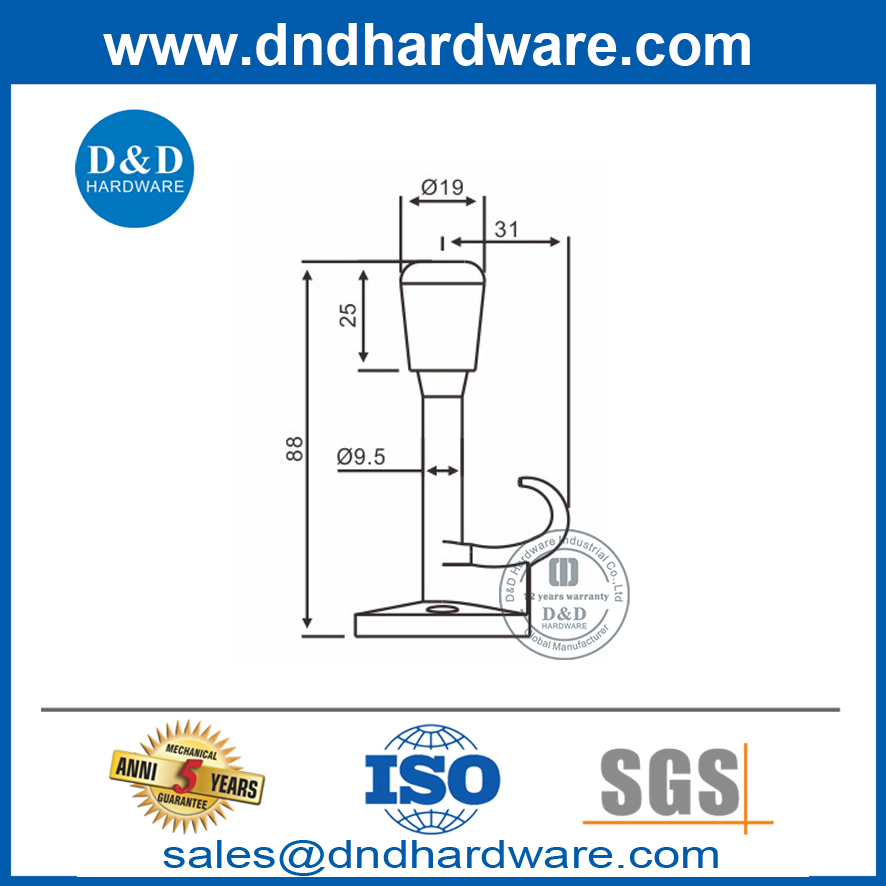 Настенный дверной упор из цинкового сплава с крючком для внешней двери-DDDS020