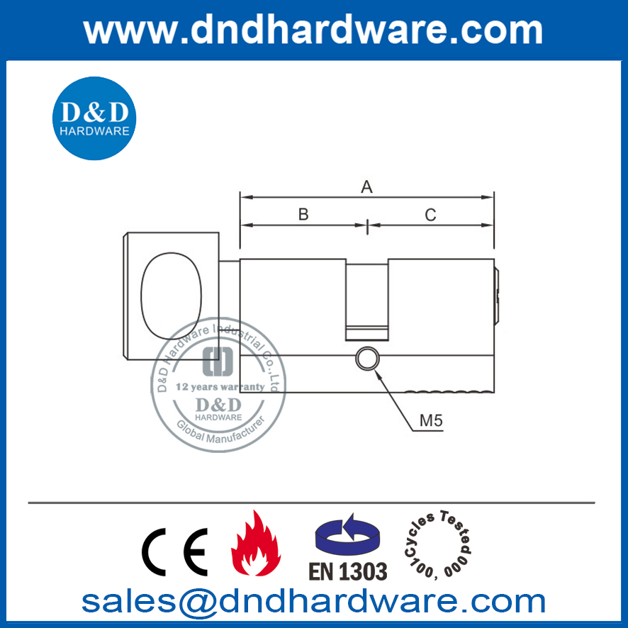Цилиндр для ванной комнаты овальной формы повышенной безопасности с поворотной ручкой-DDLC006