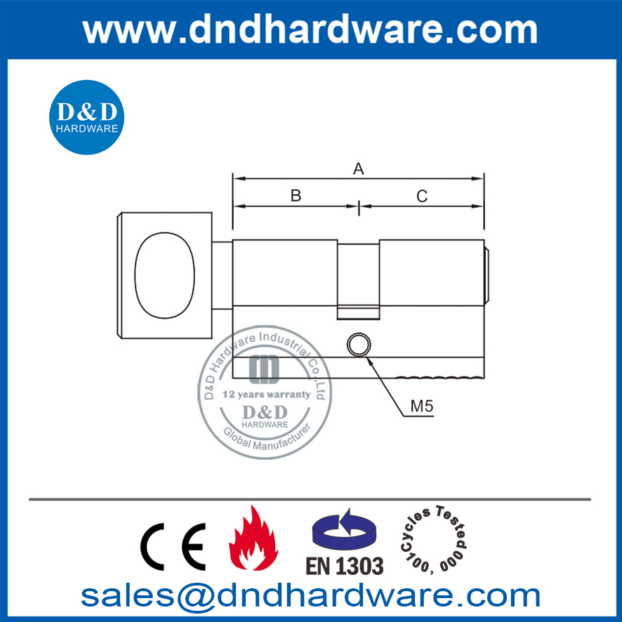 BS EN1303 Твердый латунный цилиндр с ключом и поворотным замком-DDLC001