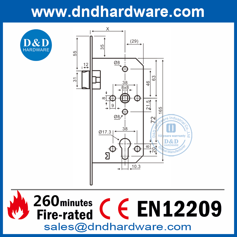 Сертификат CE Сертификат пожарной безопасности дверной замок с защелкой-DDML011