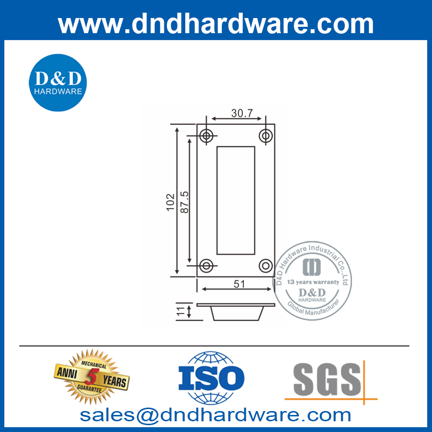 Квадратная угловая ручка для ванной комнаты в SS304-DDFH010