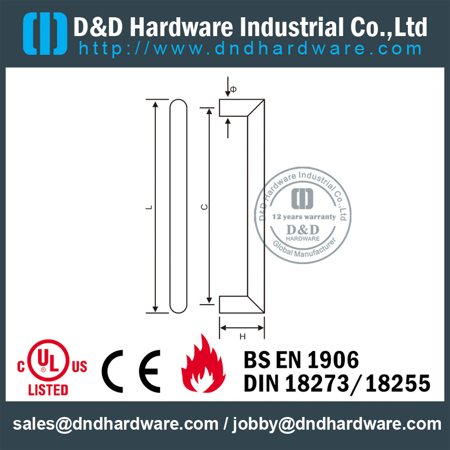 Нержавеющая сталь 316 Труба Mitred Pull Handle для двойной стеклянной двери -DDPH002