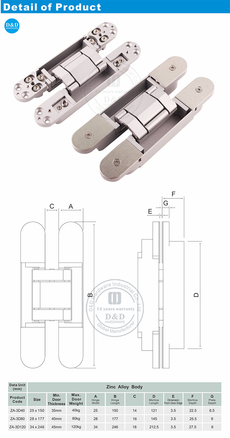 Оборудование для скрытой двери Hinge-DDCH008-G80-D & D