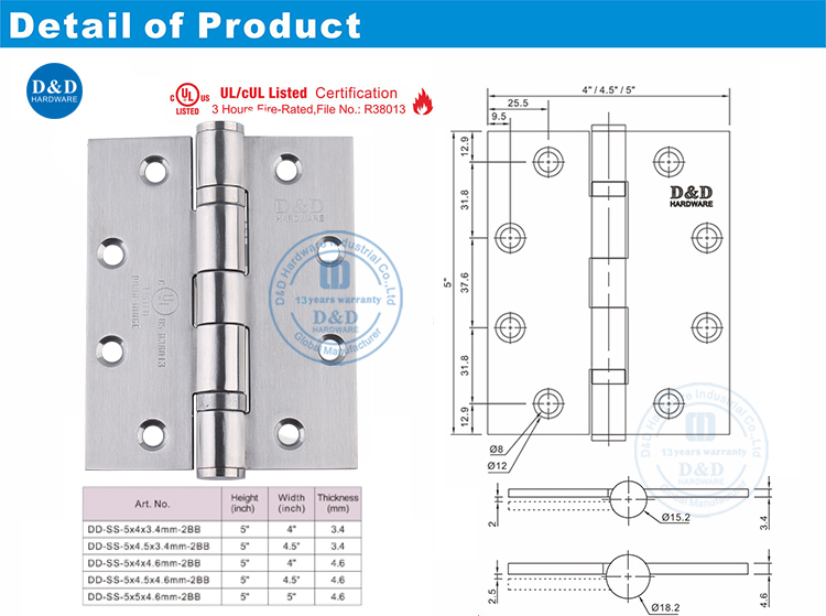 UL Dever Duty Door Hinge-DDSSS006-FR 