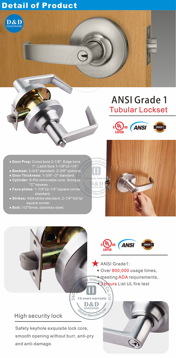 Ansi Tubouly Lockset-Ddlk009-D & D Оборудование для оборудования