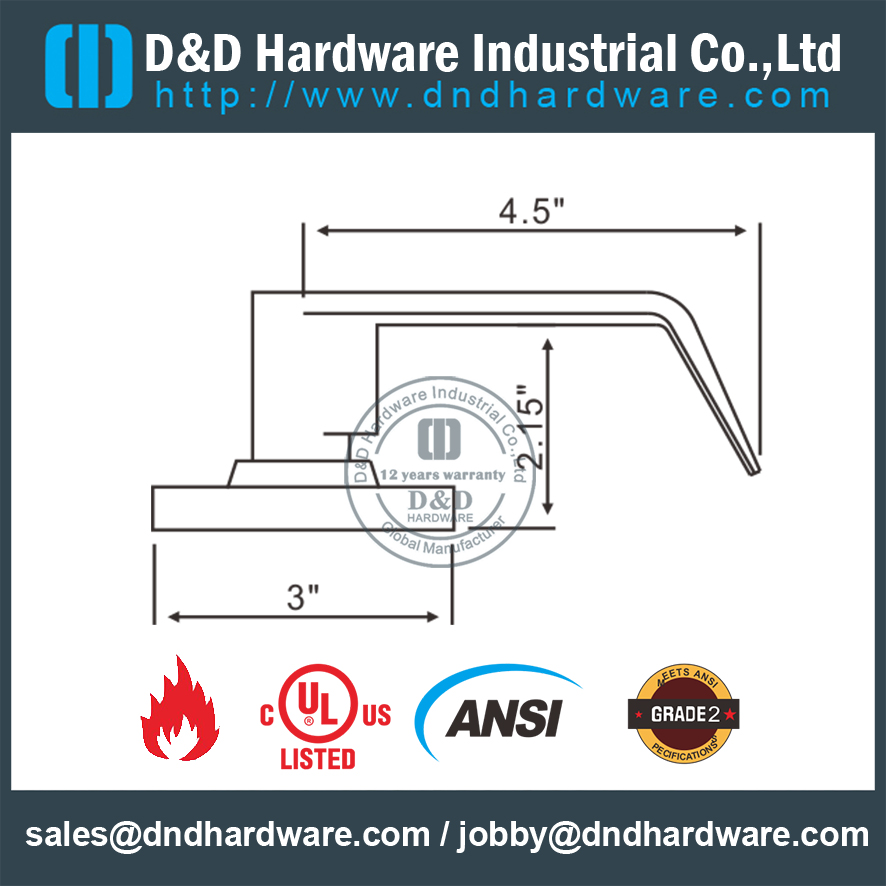 Противопожарная дверная фурнитура UL ANSI класс 2 Трубчатый замок с ручкой для дымовой двери-DDLK011