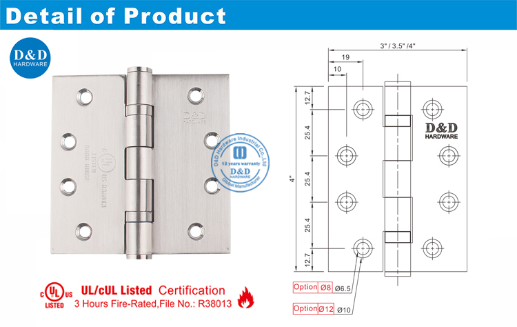 UL Metal Door Hinge Hyge DDSS001-FR-4X4X3-D & D Аппаратное обеспечение