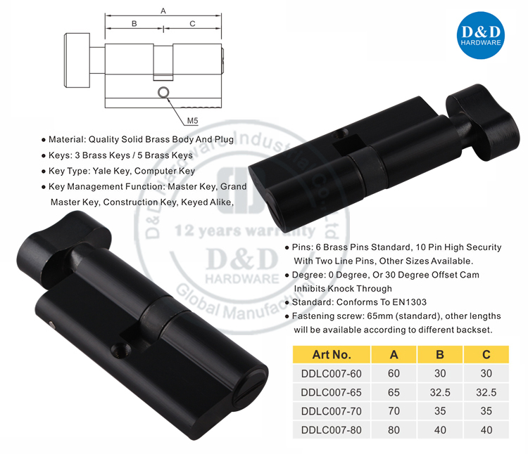 Matt Black Door Lock Cylinder-DDLC003-D & D Аппаратное обеспечение