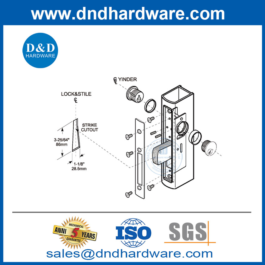 Дверная дверь из нержавеющей стали длинные тупиковые комплекты с Mortice Key Cylinders-DDML041